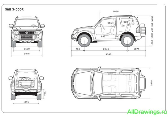 Mitsubishi Pajero 3door (2008) (Мицубиси ПаДжеро 3дверный (2008)) - чертежи (рисунки) автомобиля